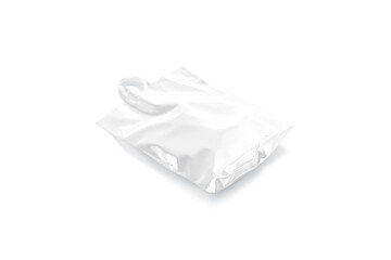 Blank white full loop handle plastic bag mockup, side view