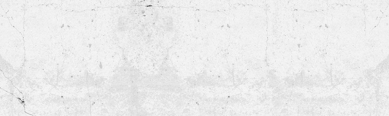 Whitewashed old concrete wall panoramic texture. White painted cracked cement slab. Light grey abstract grunge background