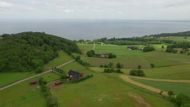 Aerial view of farm on "Bjaredhalvon", in southern Sweden.