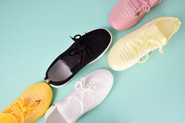summer style color sneakers. fashion shoes still life
