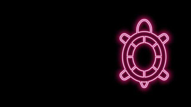 Glowing neon line Turtle icon isolated on black background. 4K Video motion graphic animation