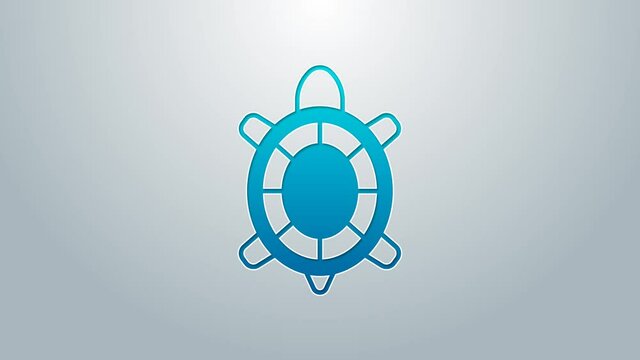 Blue line Turtle icon isolated on grey background. 4K Video motion graphic animation