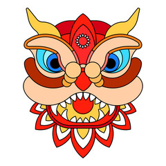 Fototapeta premium Chinese New Year Lion Dance Head. Flat vector illustration.