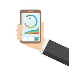 Smartphone on hand ( Mobile investment apps )  vector illustration