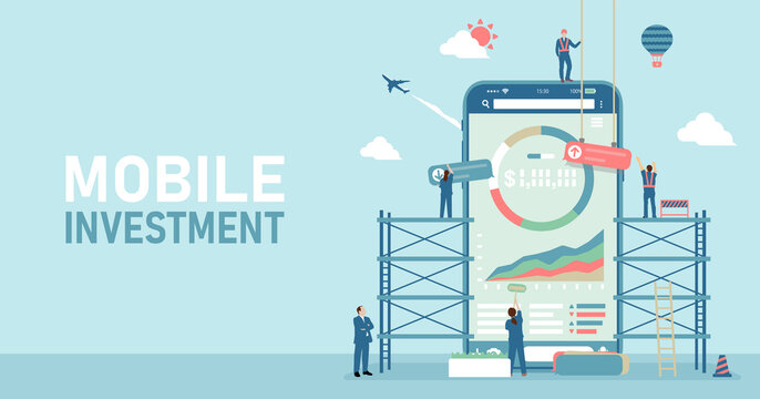 Mobile Investment ( Robot Advisor, Fin Tech Apps ) Vector Banner Illustration