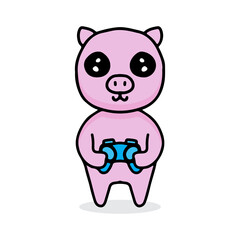 cute gamer pig cartoon holding joystick. illustration for t shirt, poster, logo, sticker, or apparel merchandise.