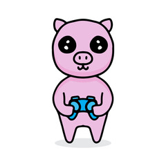 cute gamer pig cartoon holding joystick. illustration for t shirt, poster, logo, sticker, or apparel merchandise.