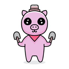 cute pig farmer cartoon. illustration for t shirt, poster, logo, sticker, or apparel merchandise.