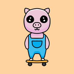 pig cartoon with skateboard. illustration for t shirt, poster, logo, sticker, or apparel merchandise.