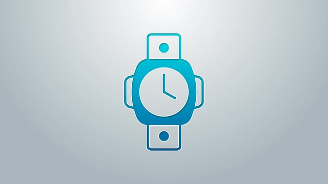 Blue line Diving watch icon isolated on grey background. Diving underwater equipment. 4K Video motion graphic animation