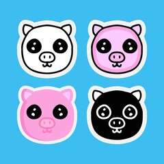 cute pig cartoon in different style. illustration for t shirt, poster, logo, sticker, or apparel merchandise.