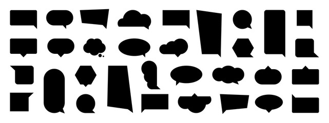 Speech bubble black icon set. Isolated empty talk bubbles sign on white background. Blank speech balloon on comics style. Abstract communication symbols. Vector illustration silhouette. © Neo