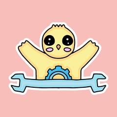 cute chicks with tools design vector in cartoon style