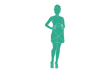 Vector illustration of stylish woman posing, Flat style with outline