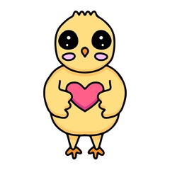 adorable baby chicks holding heart design vector with cartoon style 