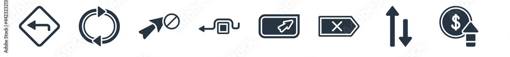 Poster user interface filled icons. glyph vector icons such as improve incomes, up and down arrow, delete b