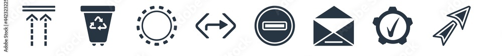 Poster user interface filled icons. glyph vector icons such as cursor arrow, right settings, email envelope