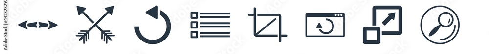 Poster user interface filled icons. glyph vector icons such as magnifying glass search button, expand tool,
