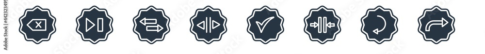 Poster arrows filled icons. glyph vector icons such as curved arrow, left curve, vertical merge, confirm, h