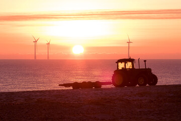 Naklejka premium Carbon emissions. Fossil fuel diesel tractor and sustainable resources background