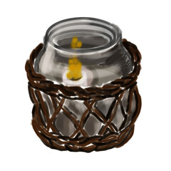 candle lamp, light, lantern, lamp candle in a jar with openwork straw decoration