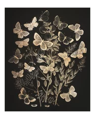 Poster Butterflies and moths fluttering over flowers vintage illustration wall art print and poster design remix from original artwork. © Rawpixel.com