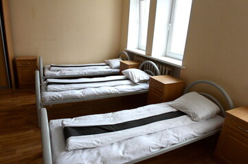 Beds in a dormitory cell on the territory of a Russian educational colony