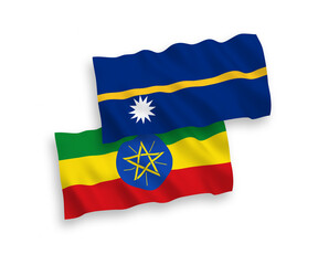 Flags of Republic of Nauru and Ethiopia on a white background