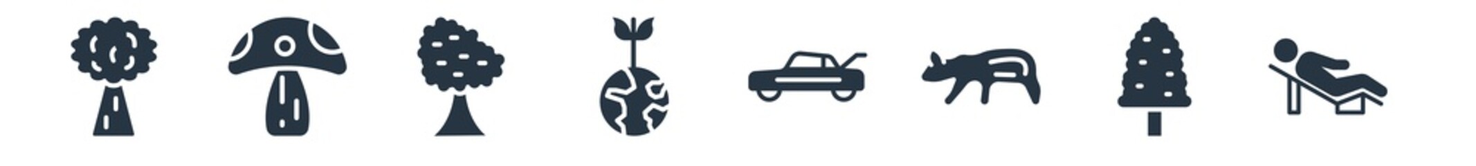 nature filled icons. glyph vector icons such as therapy, quaking aspen tree, polar, trunk, conservation, black oak tree, mushroom with spots sign isolated on white background.