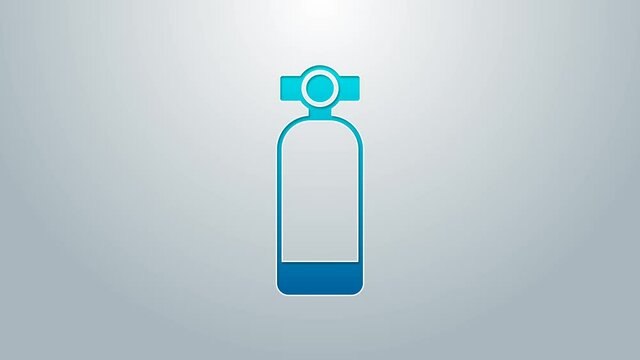 Blue line Aqualung icon isolated on grey background. Oxygen tank for diver. Diving equipment. Extreme sport. Diving underwater equipment. 4K Video motion graphic animation