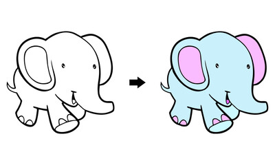 Illustration of a very cute elephant calf. For inspiration for children's learning to color