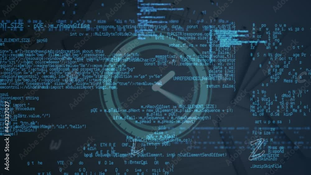 Poster animation of data processing over clock moving fast