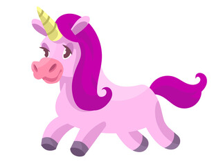 Running cute unicorn. Fairytale character in cartoon style.