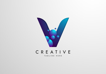 Letter V logo combined with gradient colored bubbles, logo Design Template