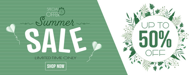 Summer sale banner. Modern minimal design for Sales. Flat vector illustration.	