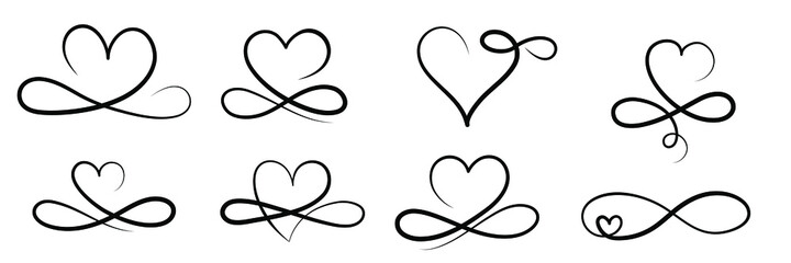 Infinity love symbol, Hand drawn valentine heart infinity sign. wedding design vector elements. - obrazy, fototapety, plakaty
