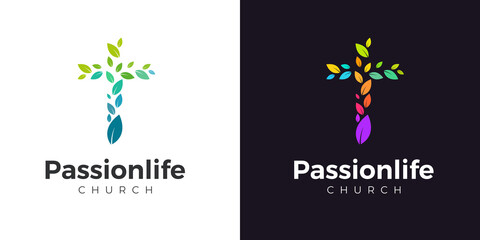 Church logo template with leaves