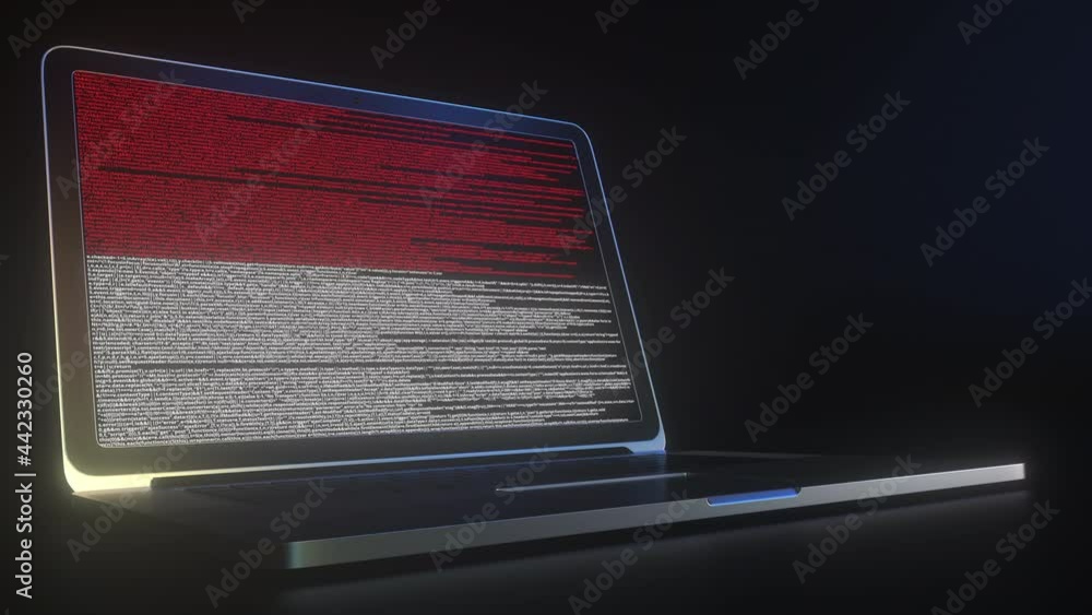 Aufkleber laptop and source code on the screen composing flag of indonesia. national information technology re