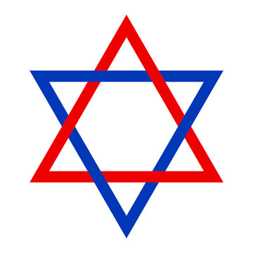 Red and blue Seal of Solomon. Attributed to King Solomon, from which it developed in Islamic and Jewish mysticism, and in Western occultism, depicted in hexagram shape. Predecessor of Star of David.