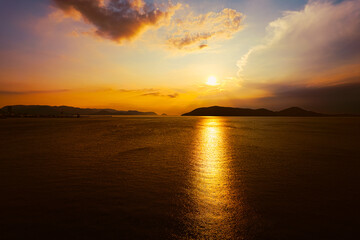 Naklejka na ściany i meble 【香川県】空から見る夕方の海の自然風景　ドローン　空撮 