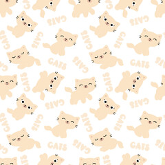 Naklejka premium Cute kittens on a white background. Light seamless pattern