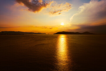 Tropical Landscape of Sea or Ocean and Waves at Sunset in Evening in Summer, Seto Inland Sea in...