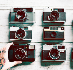 Group of vintage film cameras