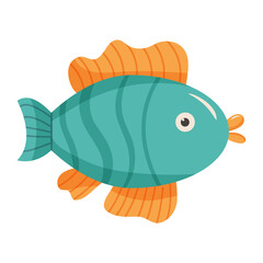 Vector illustartion of fish in cartoon flat style. Marine dwellers, ocean life in a childish style