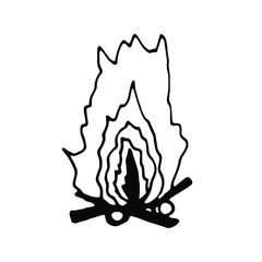Doodle bonfire .Camping hand drawn line art.