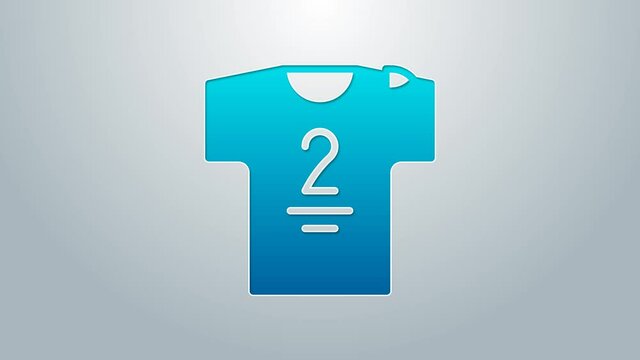 Blue line Football jersey and t-shirt icon isolated on grey background. 4K Video motion graphic animation