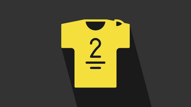 Yellow Football jersey and t-shirt icon isolated on grey background. 4K Video motion graphic animation