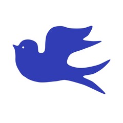  Blue flying bird  silhouettefor logo, stickers, graphic design. 