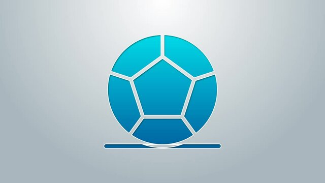 Blue line Soccer football ball icon isolated on grey background. Sport equipment. 4K Video motion graphic animation