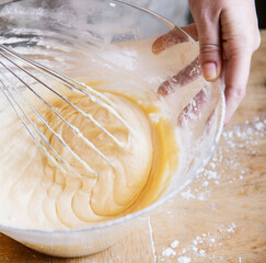 Getting messy baking in the kitchen